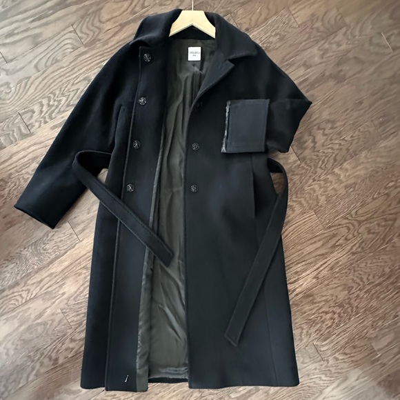 PURE VIRGIN WOOL CINZIA ROCCA BY RODEL S.p.A in ITALY, BELTED BLACK COAT BLACK 8 - Picture 3 of 15